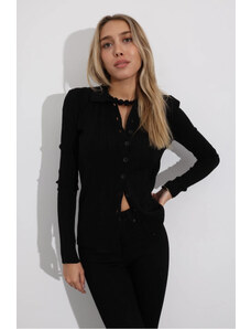 Laluvia Black Polo Neck Buttoned Knitted Cardigan