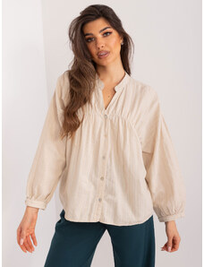 Fashionhunters Béžová dámská košile na knoflíky z bavlny