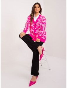 Fashionhunters Fluo růžový oversize svetr se zapínáním na knoflíky