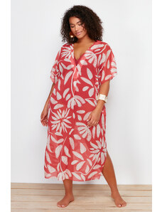 Trendyol Curve Multi Color Tropical Patterned Midi Woven Dress