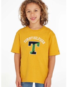 Dětské bavlněné tričko Tommy Hilfiger žlutá barva, s aplikací