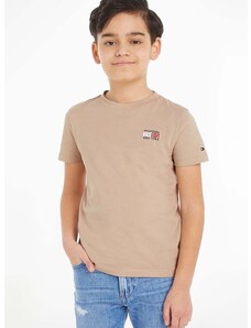 Dětské bavlněné tričko Tommy Hilfiger hnědá barva, s potiskem