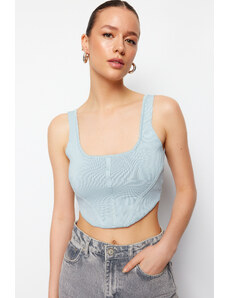 Trendyol Blue Crop Top Bodice Detailed Knitwear Blouse