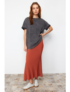 Trendyol Cinnamon Fitted Fish Form Stretch Maxi Skirt