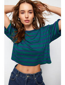 Trendyol Green Striped Premium Oversize Wide-Fit Crop Stretchy Knitted T-Shirt