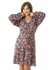 Şans Women's Plus Size Colorful Chest Smocking Detail Crinkle Pattern Dress