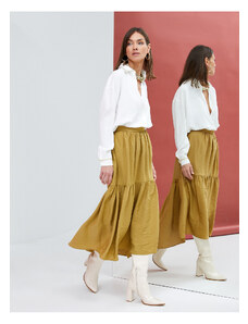 Koton Midi Skirt with Ruffles, Textured Asymmetrical Cut