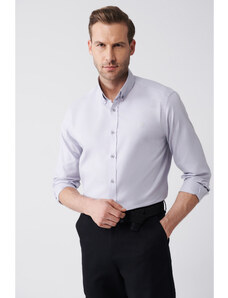 Avva Men's Light Gray Oxford 100% Cotton Buttoned Collar Regular Fit Shirt