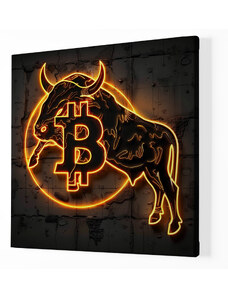 Obraz na plátně - Bitcoin Býk, neon logo FeelHappy.cz