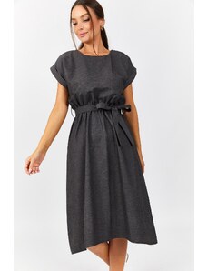 armonika Women's Anthracite Tie Elastic Waist Dress