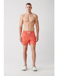 Avva Men's Orange Quick Drying Floral Printed Standard Size Custom Boxed Swimsuit Marine Shorts