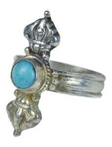Stříbrný prsten vykládaný tyrkenitem, tvar Dorje, AG 925/1000, 3g, Nepál 58 , Stříbrná , Nepál , Ag925, 3g