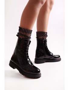 Shoeberry Women's Aleah Black Patent Leather Boots Boots Black Patent Leather.