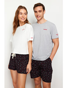 Trendyol Women's Couple Ecru 100% Cotton Motto Embroidered Knitted Pajamas Set
