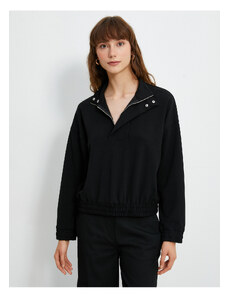 Koton Half Zipper Sweatshirt Ribbed Long Sleeve Snap Buttons