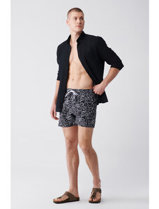 Avva Men's Black Quick Dry Printed Swimwear in a Standard Size Seafood Shorts