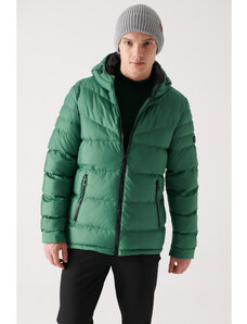 Avva Men's Green Puffer Jacket Water Repellent Windproof Quilted Hooded Comfort Fit