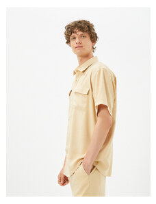 Koton Summer Shirt with Short Sleeves, Covered and Double Pocketed, Classic Collar with Button.