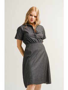 armonika Women's Anthracite Short Dress With Elastic Waist.