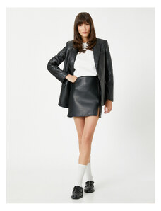 Koton Faux Leather Mini Skirt with Slit Detail