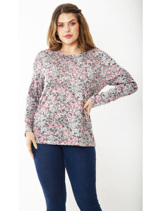 Şans Women's Plus Size Colorful Long Sleeve Patterned Blouse