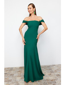 Trendyol Emerald Green Straight Fitted Woven Evening & Graduation Dress