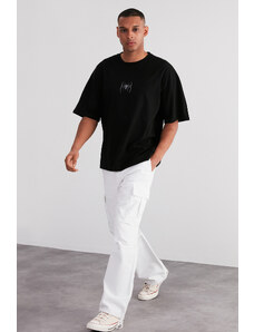 Trendyol Black Oversize/Wide-Fit Reflector Spider Print T-shirt