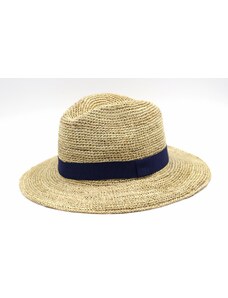 Letní slaměný cestovní klobouk Fedora s modrou stuhou - Marone Roma