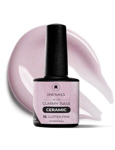 ENII NAILS Gummy Base Ceramic 10 Glitter Pink - gumová báze na nehty, 10 ml