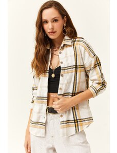 Olalook Women's Ecru Yellow Plaid Lumberjack Shirt