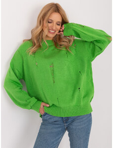 Fashionhunters Světle zelený dámský oversize svetr s dírami