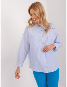 Fashionhunters Světle modrá a bílá dámská oversize košile s límečkem