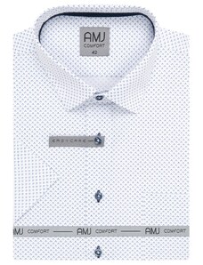 Košile AMJ Slim fit s krátkým rukávem - bílá s modrým vzorem