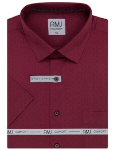 Košile AMJ Comfort fit s krátkým rukávem - vínová se vzorem