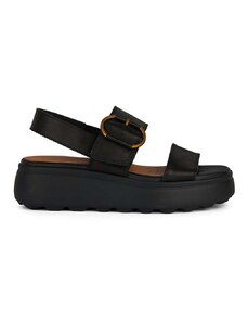 Kožené sandály Geox D SPHERICA EC4.1 S dámské, černá barva, na platformě, D45D4B 00043 C9999