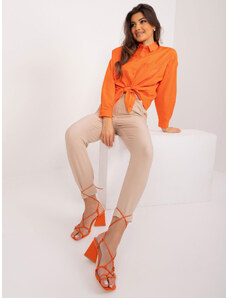 Fashionhunters Oranžová bavlněná dámská košile s kapsou