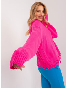 Fashionhunters Fluo růžový oversize svetr s dírami