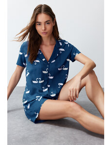 Trendyol Navy Blue Animal Patterned Viscose Woven Pajamas Set