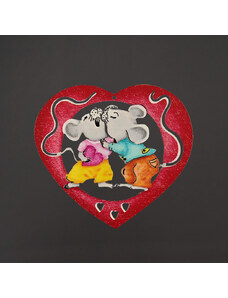 AMADEA Dřevěná barevná ozdoba srdce myšky, 9 cm, český výrobek