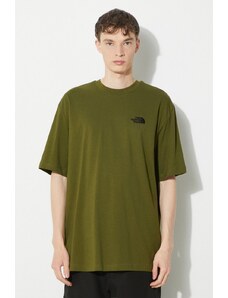 Bavlněné tričko The North Face M S/S Essential Oversize Tee zelená barva, s aplikací, NF0A87NRPIB1