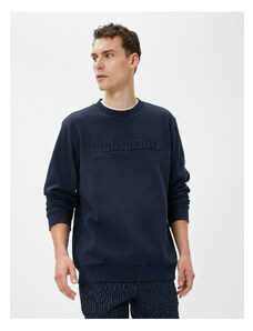 Koton Embroidered Motto Sweater Embossed Textured Crew Neck