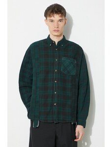 Bavlněná košile Needles Flannel Shirt zelená barva, relaxed, s límečkem button-down, NS303