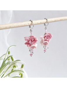 Mairi Rhona - květinové náušnice s růžemi růžové