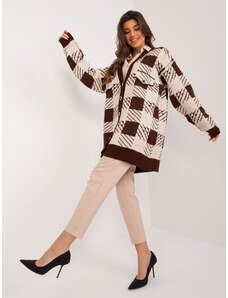 Fashionhunters Hnědo-béžový dámský svetr se zapínáním na knoflíky