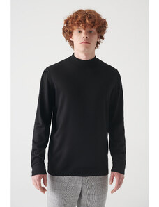 Avva Men's Black Half Turtleneck Wool Blended Standard Fit Normal Cut Knitwear Sweater