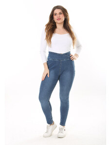 Şans Women's Plus Size Navy Blue Belt Detailed Waist Side Zipper Back Pocket Jeans