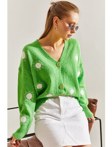Bianco Lucci Women's Patterned Buttoned Knitwear Cardigan