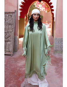 Trendyol Khaki Tassel Detailed Satin Woven Kaftan Evening Dress