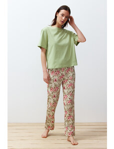 Trendyol Green 100% Cotton Floral Knitted Pajamas Set