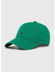 Bavlněná baseballová čepice Tommy Hilfiger zelená barva, s aplikací, AW0AW16050